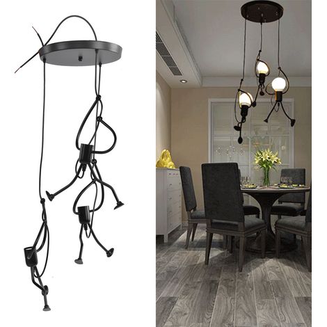 Runde dreiflammige Pendelleuchte, E27-Fassung, amerikanischer Retro-Stil aus Schmiedeeisen, ideal für Restaurants, Cafés, Bekleidungsgeschäfte, Kinderzimmer und als Kunstlampe. (1/5)
