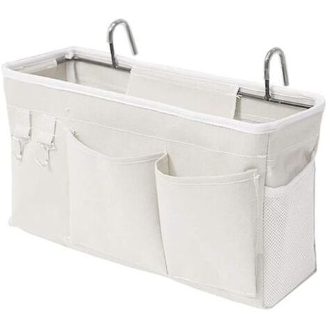 Pair Lit Organiseur de Lit, Sac à Darhthaken Hängetasche Mezzanine de Rangement pour le Livre, Magazine, Téléphone, Écouteurs Lit Conservation(Blanc)