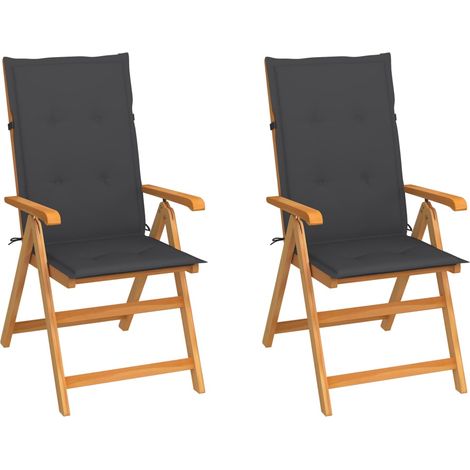 Lot de 2 Chaises de jardin  Fauteuils de Jardin avec coussins anthracite Bois de teck 63273 (1/5)