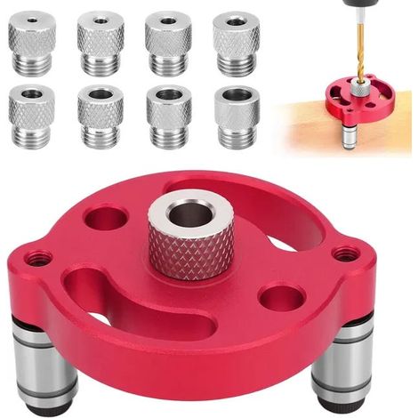 (Rouge)Kit de Recherche de centre de travail pour le bois, Gabarit de Percage Vertical avec douilles de perçage 3/4/5/6/7/8/9/10mm, Guide Percage pour
