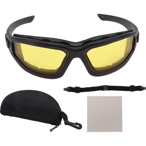 Lunettes de protection anti-buée à double couche résistantes aux chocs et aux UV, avec verres ambrés et sangle amovible. (1/5)