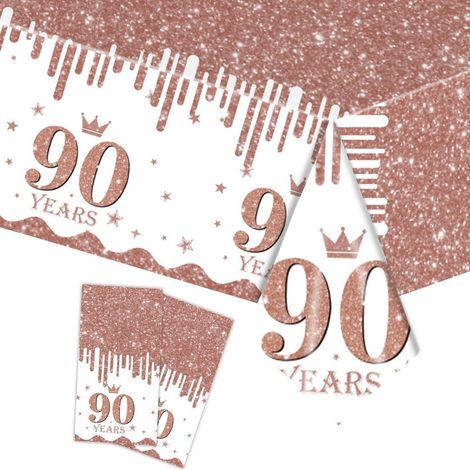 Nappe 90e anniversaire Roségold 2 pièces 137x274cm Jetable Décoration de fête