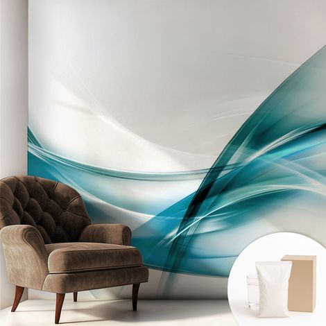 Papier peint intissé à motifs décoratifs pour salon chambre et bureau Décoration murale élégante avec colle Vagues bleues 250x250 cm (1/5)