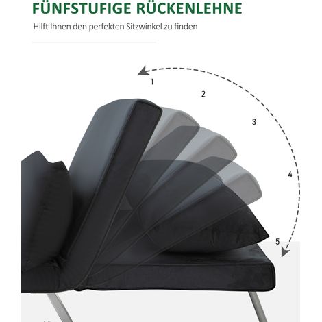 Canapé convertible 3 en 1, lit invité, fauteuil inclinable avec coussins, noir
