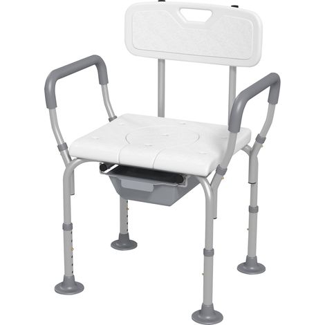 Sedia da Doccia 3 in 1 con Schienale e Braccioli Altezza Regolabile e Piedini Antiscivolo Bianco (1/5)