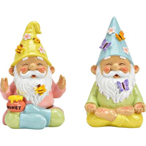 Lot de 2 décorations nains de jardin pot de miel 19 cm (1/3)