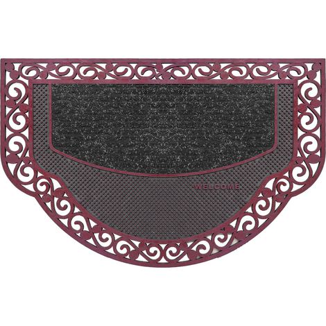 Zerbino Ingresso Semiluna Elegante Welcome Antiscivolo Gomma Robusta Tappeto Assorbente - Bordeaux