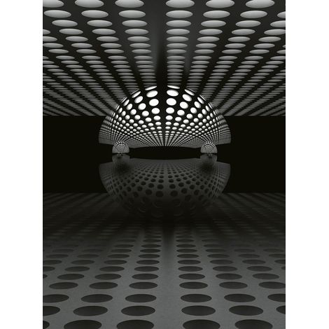 Papier peint panoramique gris & noir sphère 3D | Tapisserie panoramique graphique trompe l'oeil | Papier peint panoramique moderne chambre - 192 X 260 cm (4 pièces) (1/2)