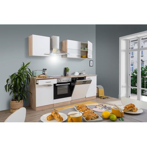 Cuisine Kitchenette bloc cuisine intégrée Chêne Blanc Merle 220 cm Respekta