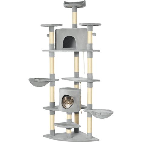 Árbol para gatos xxl plataformas 60 x 60 x 200 cm rascadores hamacas para gatos acogedores diseño contemporáneo de sisal gris claro 210007611 (1/5)