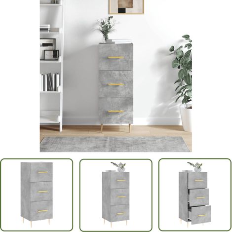 The Living Store Buffet Gris béton 34,5x34x90 cm Bois d'ingénierie - Buffet - Meuble De Rangement - Commode - Mobilier Gris - Design Moderne (1/5)