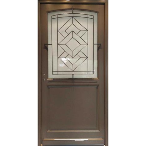 Porte D'entrée Bois Vitrée Elodie Gris Quartz, H215 X L90 Cm Côte Tableau P.droit Gd Menuiseries (1/4)