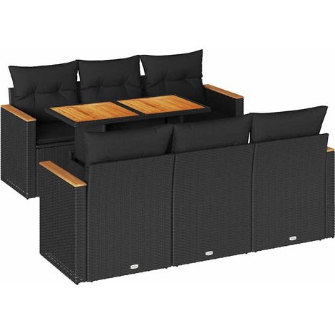 vidaXL Set Divani da Giardino con Cuscini 7pz Nero Polyrattan Acacia (1/5)