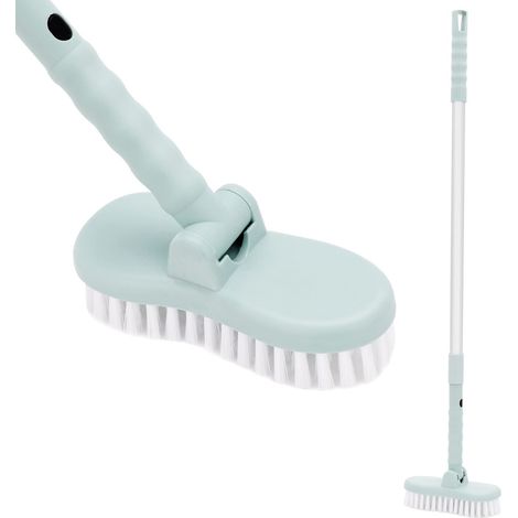 Floor Scrub Brush with Long Handle 43.7inch Adjustable Tile Grout Scrubber Cleaning Brush Detachable Extensible Push Broom with 180° Rotating Brush Head Stiff Bristles for Bathroom