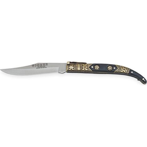 Navaja Joker clásica N102C con puño de zamak decorado, hoja de 7,5 cm de acero inox 420, peso 40 gramos, herramienta de pesca, caza, camping y senderismo
