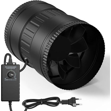 Air Extractor 200 mm, Exhaust Fan 1088 m³/h, EC Motor Driven 2600 PRM 45 W Speed Controller, Wet Cellar, for Cooling Tents Growth Hydroponics (1/5)