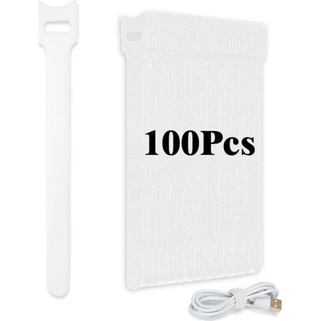 Lot de 100 serre-câbles auto-adhésifs réutilisables 12 x 150 mm - Câble de charge Hook (1/5)