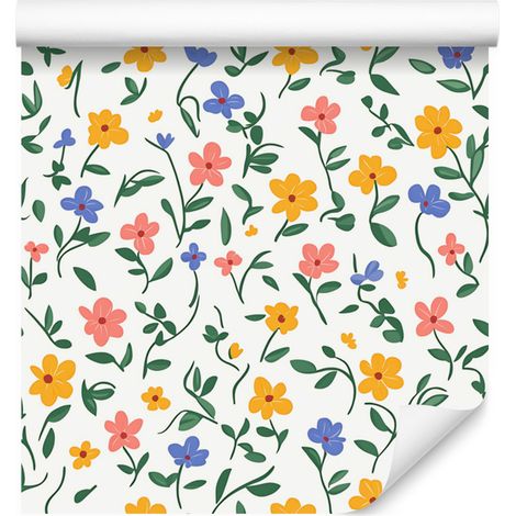 Carta da parati Cottagecore con fiori bianchi e grigio chiaro 50x1000 cm (1/5)