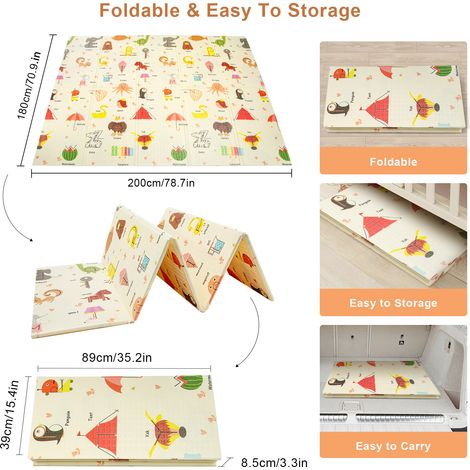 Trintion Foldable Baby Play Mat  Extra Large Waterproof Foam Crawling Mat, Soft & Portable Floor Playmat for Infants, Toddlers  Non-Toxic, High Elasticity, Easy to Clean (180 x 200 cm) (1/4)