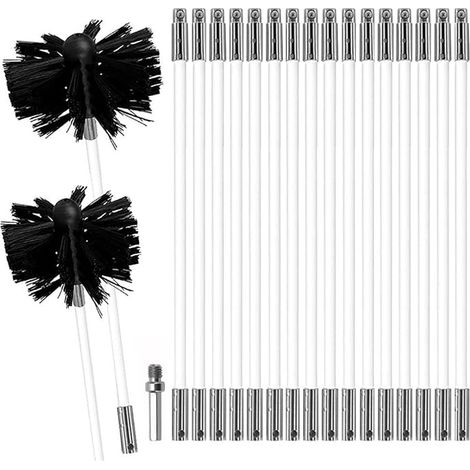 Kit de cepillos para limpieza de chimeneas, juego de cepillos ajustables para chimeneas, herramienta de limpieza de chimeneas con 18 varillas, 1 cabezal de cepillo de 150 mm, 1 cabezal de cepillo de 1 (1/5)