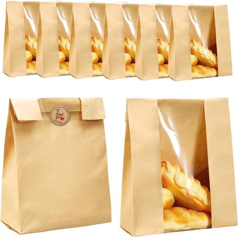 50 sacs à pain, accompagnés de 60 autocollants de remerciement, grands sacs à pain en papier, avec fenêtre transparente, adaptés au (1/4)