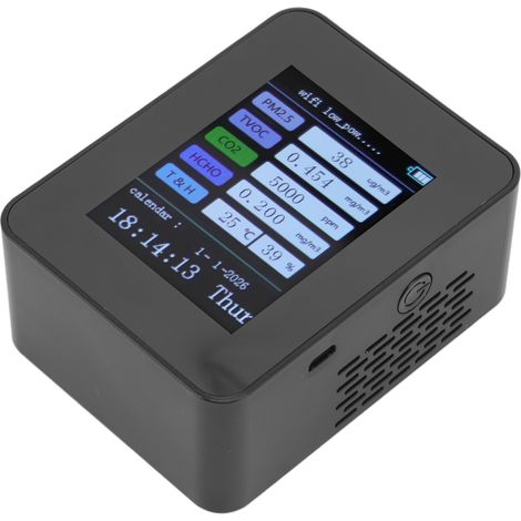 Détecteur de qualité d'air intérieur WiFi TUYA, moniteur intelligent PM2.5 et formaldéhyde, 7-en-1 avec calendrier et heure, version noire WIFI, mesure COV (1/5)