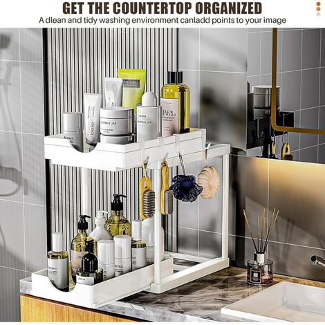 Ensemble de deux meubles de rangement, tiroirs coulissants doubles, rangement et organisation de la cuisine, blanc. (1/5)