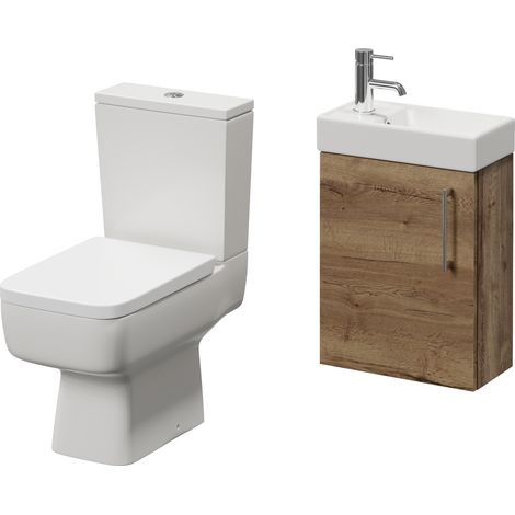 Napoli Cube Tobacco Oak 400mm Single Door Wall Mounted Vanity Unit and Toilet Suite with Align Basin - 400mm - Chrome 160mm Handle