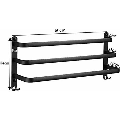 Portasciugamani da bagno, barre adesive nere da parete per doccia e cucina, barre impermeabili da porta con gancio (nero, 60 cm) (1/5)
