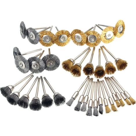 Set mit 36 Mini-Drahtbürsten aus Messing für Schleifscheiben, Dremel-Rotationswerkzeuge, Schleifen, Polieren (1/3)