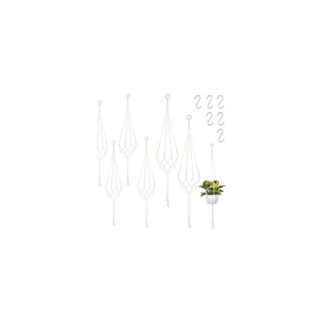 Lot de 6 suspensions en macramé - Pour l'intérieur et l'extérieur - 60 cm, 80 cm, 100 cm - Avec 6 crochets en S - Pour l'intérieur, les plafonds, les balcons, la décoration murale et l'extérieur - (1/5)