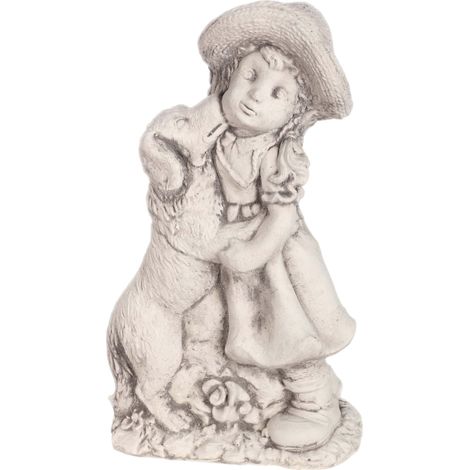 Escultura resistente a las heladas: Niña con sombrero besada por un perro (1/5)