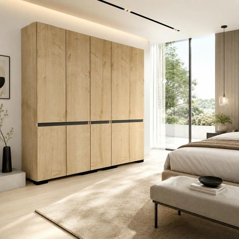 Dressing 10 portes 2 tringles décor chêne et anthracite 225 cm BYRON (1/5)