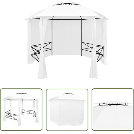 The Living Store Chapiteau de jardin avec rideaux 360x312x265 cm Blanc 180 g/m² - Abri Jardin - Auvent - Parasol - Tente De Jardin - Salon De Jardin (1/5)