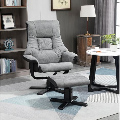 Relaxsessel drehbar mit Hocker Liegefunktion Grau OKMYHOME (1/3)