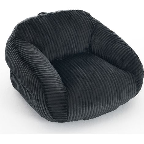 Sillón puff para adultos de pana gris oscuro con relleno de espuma, 116x110x61 cm HOMVRA (1/4)