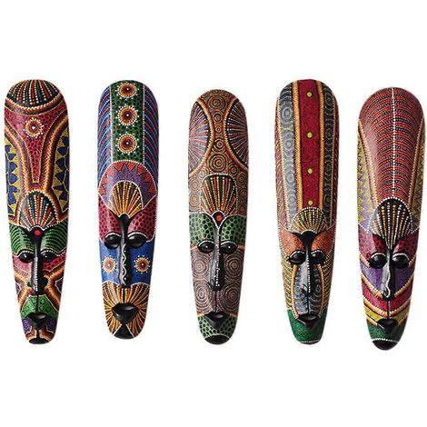 Masque mural en bois massif sculpté et peint, décoration murale pour bar ou maison, masque totem africain artisanal B (1/4)