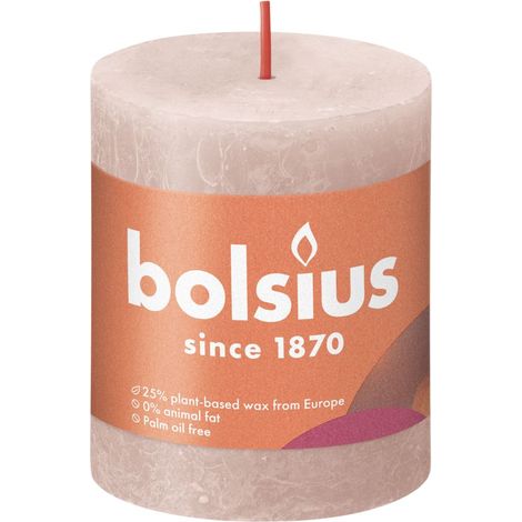 Bolsius Rustik Stumpenkerze nebeliges Rosa, Höhe 8 cm, Ø 6,8 cm Stumpen- und Kugelkerzen