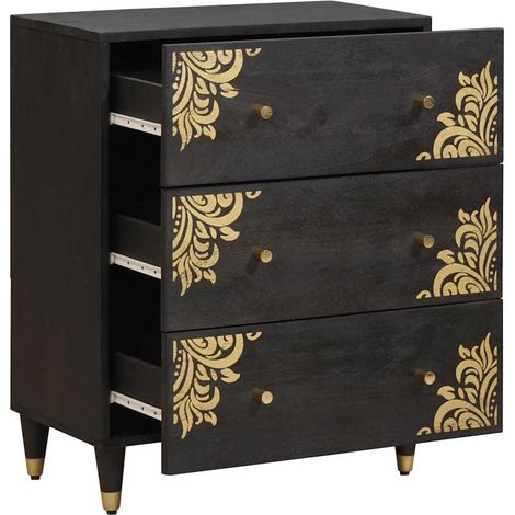 Buffet-Meuble de rangement Noir 60 x 33 x 75 cm Bois de mangue massif 805678 (1/5)