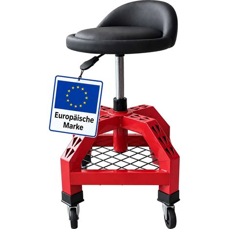 Relaxdays Werkstatthocker. Rollen, höhenverstellbar, Montagehocker, 136kg, HBT 50x40x40cm, Gasdruckfeder, Metall, rot (1/5)