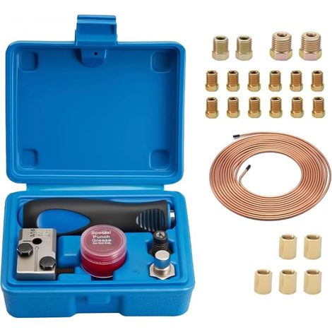 Outils D'évasement de Tuyaux de Freins, 7,62m Ø 4,75mm Kit Réparation Tuyau de Frein, 16 Connecteurs+5 Raccords+Conduite de Frein, pour Conduites de Frein ou Hydrauliques(Simple Flambée) (1/5)