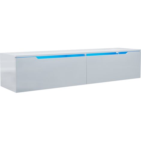 SONNI TV Lowboard hängend 140 cm TV Schrank board mit 2 Klapptüren Weiß Hochglanz,140x35x30cm,mit einstellbar LED beleuchtung (1/5)