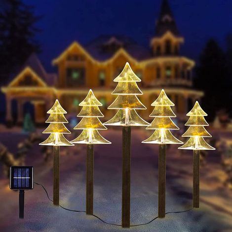 Guirlandes Solaires de Noël, Lot de 5 Lampes Paysage Étanches, Décorations de Jardin pour Allée, LED pour Pelouse Patio Trottoir (1/4)