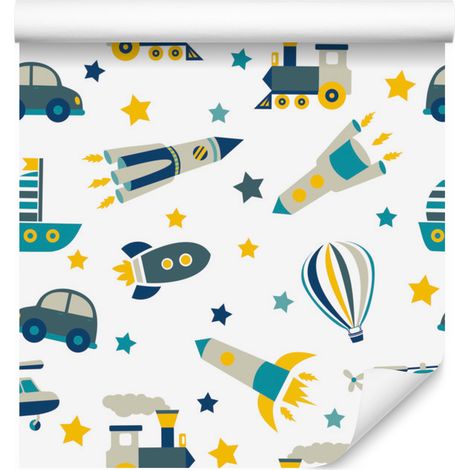 Papier peint hélicoptères, voitures et ballons pour salon et chambre 50x1000 cm (1/5)