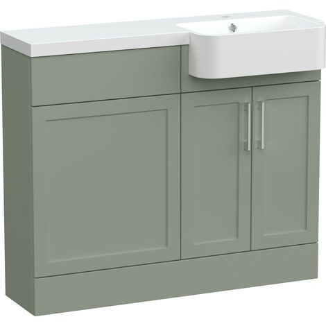 Pirehill Traditional Floor Standing Compact 2 Door Vanity Basin WC Combination Unit with Basin, 1000mm, Right Hand, Fern Green