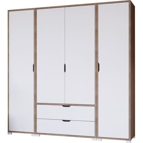 Armario Grande Summonte, Closet Dormitorio 2 Cajones, Ropero, 9 Estantes, 170x183h cm Blanco