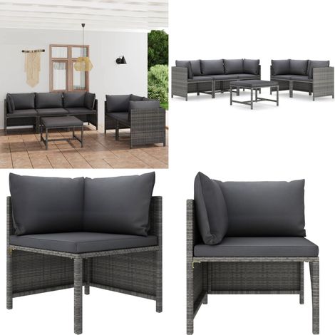 Salon de jardin 6 pcs avec coussins Résine tressée Gris - Salon De Jardin - Mobilier De Jardin - Set De Salon - Meubles De Jardin - Table Basse - Home & Living (1/5)