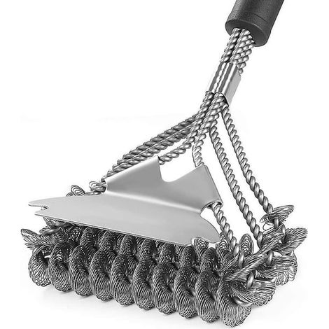 Brosse de nettoyage barbecue en acier inoxydable, grattoir inclus, pinceau BBQ robuste pour grille, kit d'entretien pour grillades, 2 pièces, nettoyant efficace pour barbecue. (1/4)