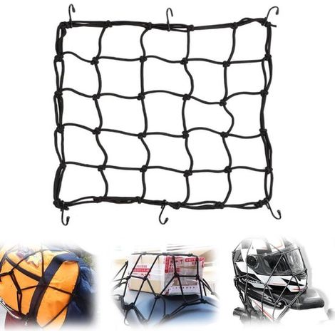 Helmnetz für Motorrad und Fahrrad mit 4 Haken, elastisches Gepäcknetz (40 x 40 cm)