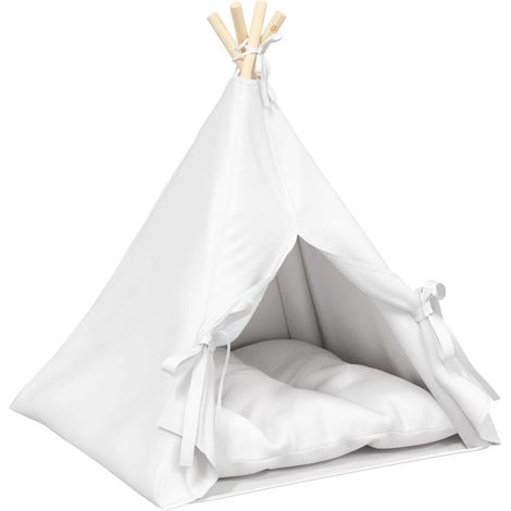Pet Teepee with Cushion White 60 x 60 x 70 cm Polyester vidaXL